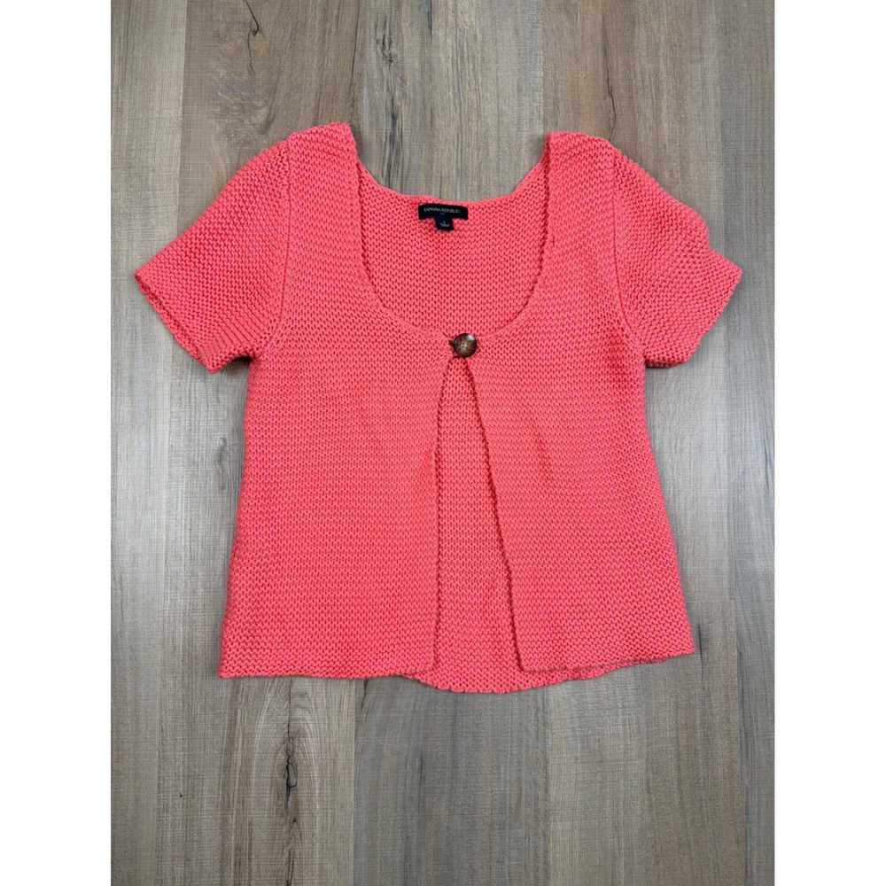 Banana Republic Coral Pink Cotton Knit Short Sleeve Cardigan Sweater S 803474-02
